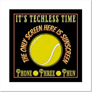 Tennis Player Fan Racquet Court Techless Time Tee Posters and Art